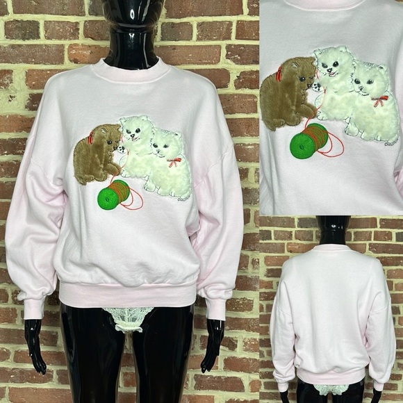 VIntage 90s Whispers Cat Sweatshirt Size Medium - Picture 5 of 5